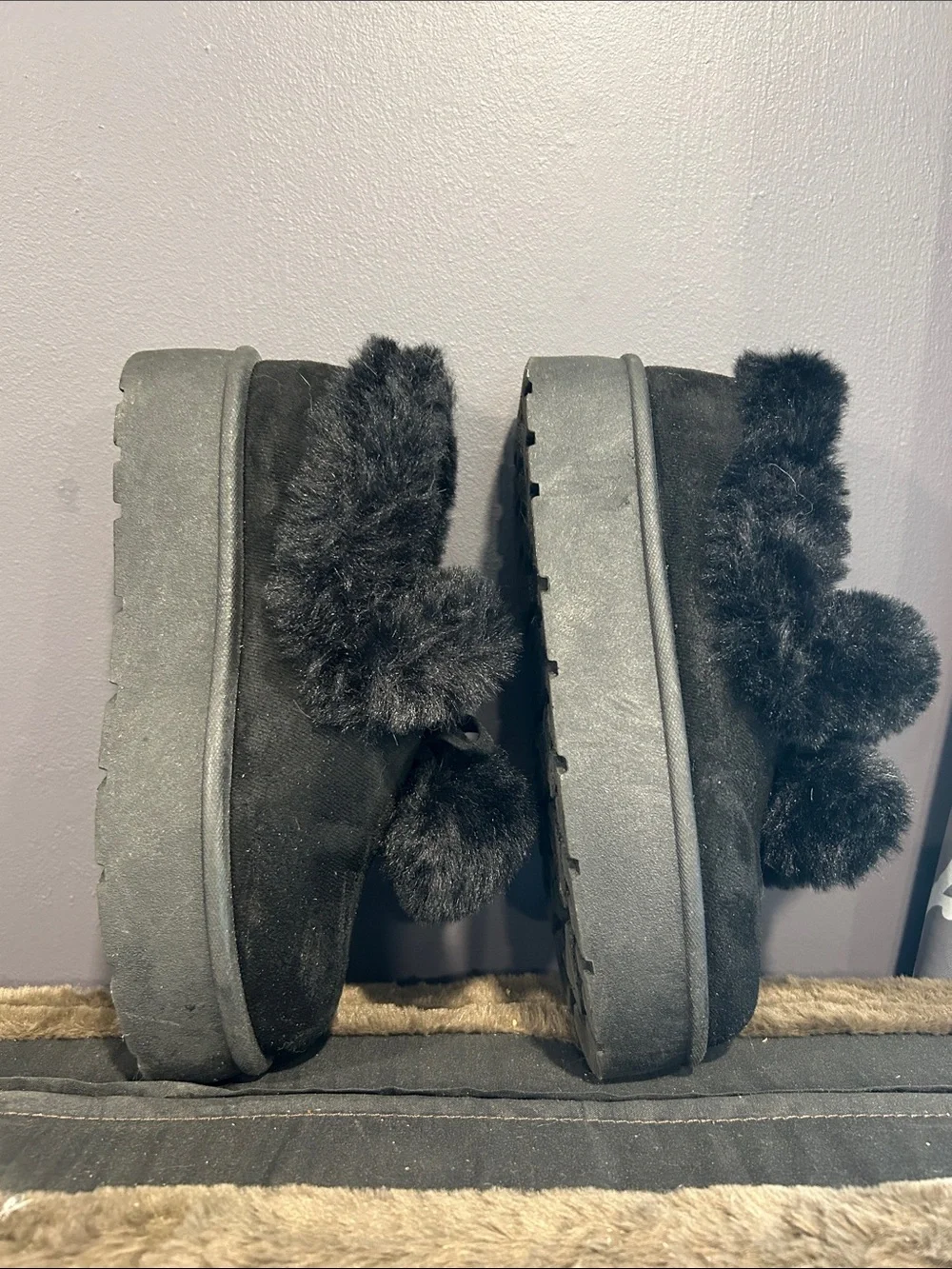 ROUGE Helium Faux Fur Lined Black Slip-On Platform Clog
